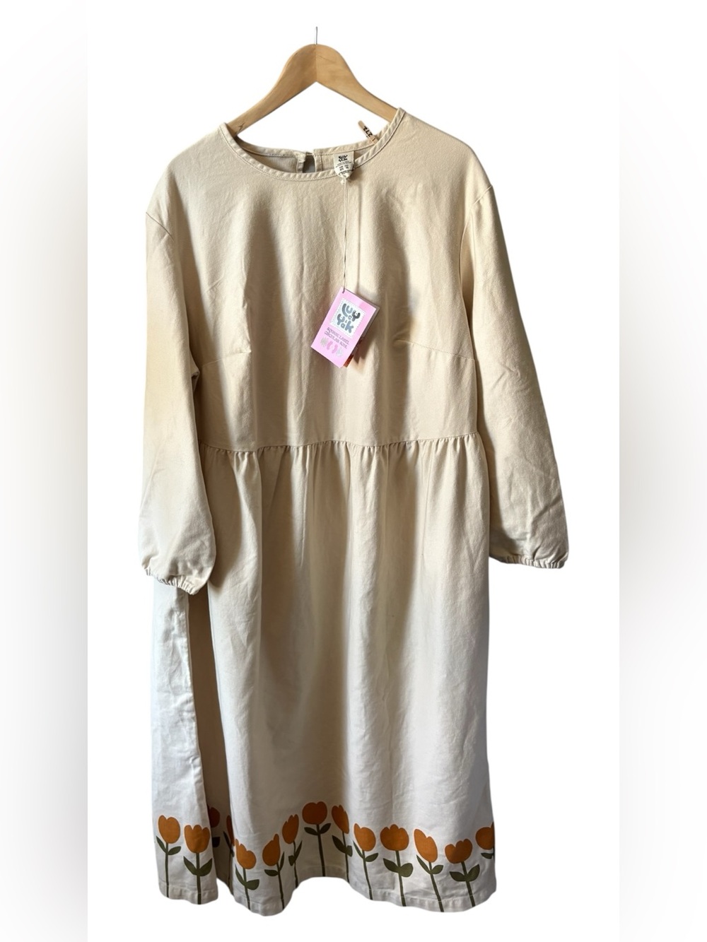 Lucy & Yak Cream Maxi Dress with Orange Floral Hem